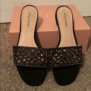ZigiSoho Black Suede Jeweled Cutout Sandal